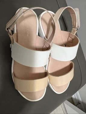 Kids Two-Tone Strap Sandals - White & Beige